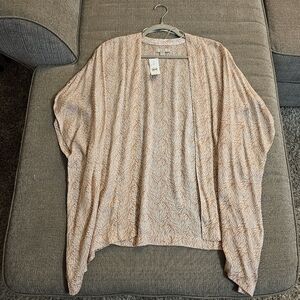 LOFT Pink White Leaf Sheer Casual Light Open Front Coastal Cardigan Topper XS/S